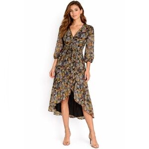 Abercrombie & Fitch Black & Yellow Floral Midi Dress